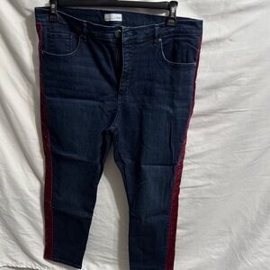 LOFT Dark Blue Denim Jeans with red velvet striping